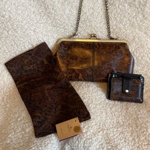 Patricia Nash Potenaz frame clutch/crossbody w/matching Cassis ID wallet & scarf